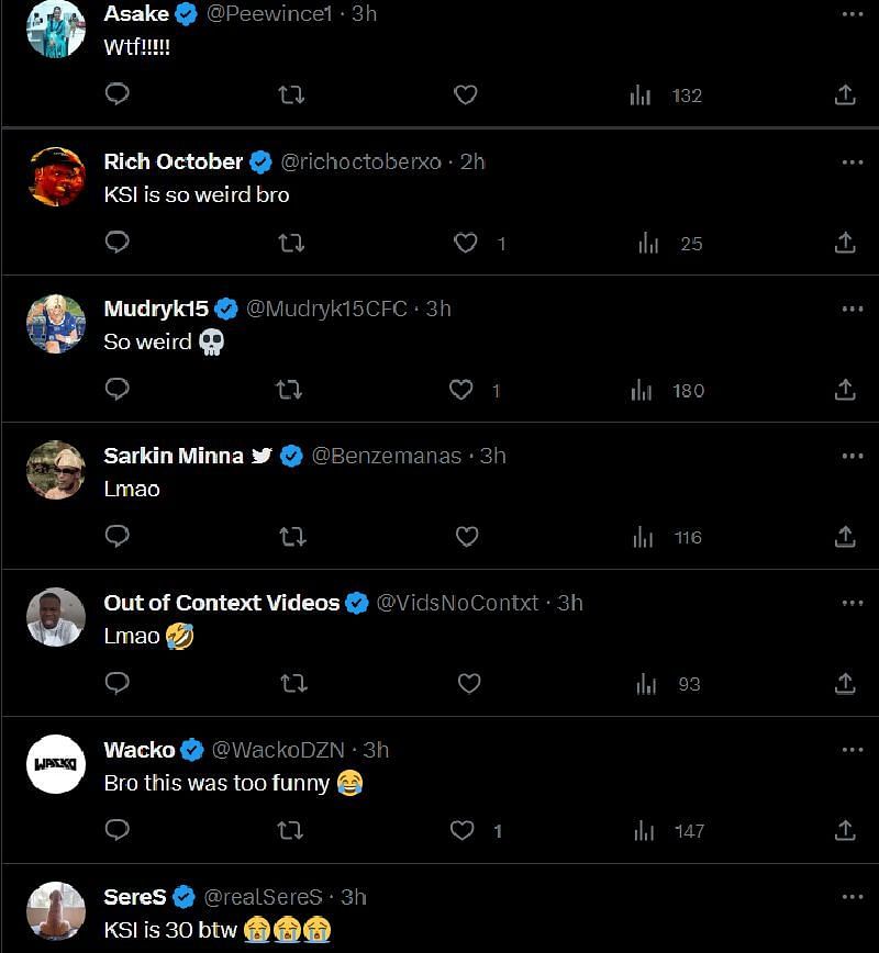 Social media reactions to the clip of KSI and Tommy Fury (Image via X)