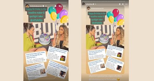 Cathy Kelley and Trish Stratus' exchange on Instagram Stories.