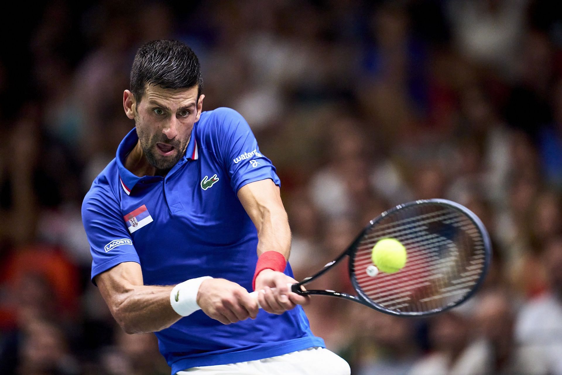 Novak Djokovic in action against Alejandro Davidovich Fokina.