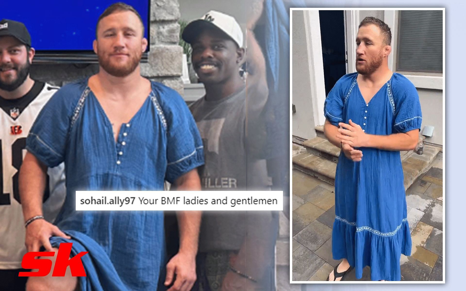 Justin Gaethje rocking a dress [Images via: @razorblaydes265 on Instagram]