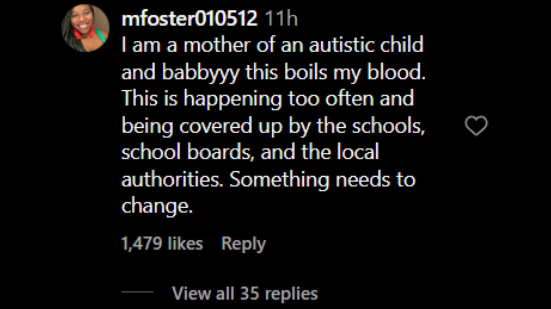 A netizen demands to see a proper change in dealing with autistic kids. (Image via Instagram/@mfoster010512)