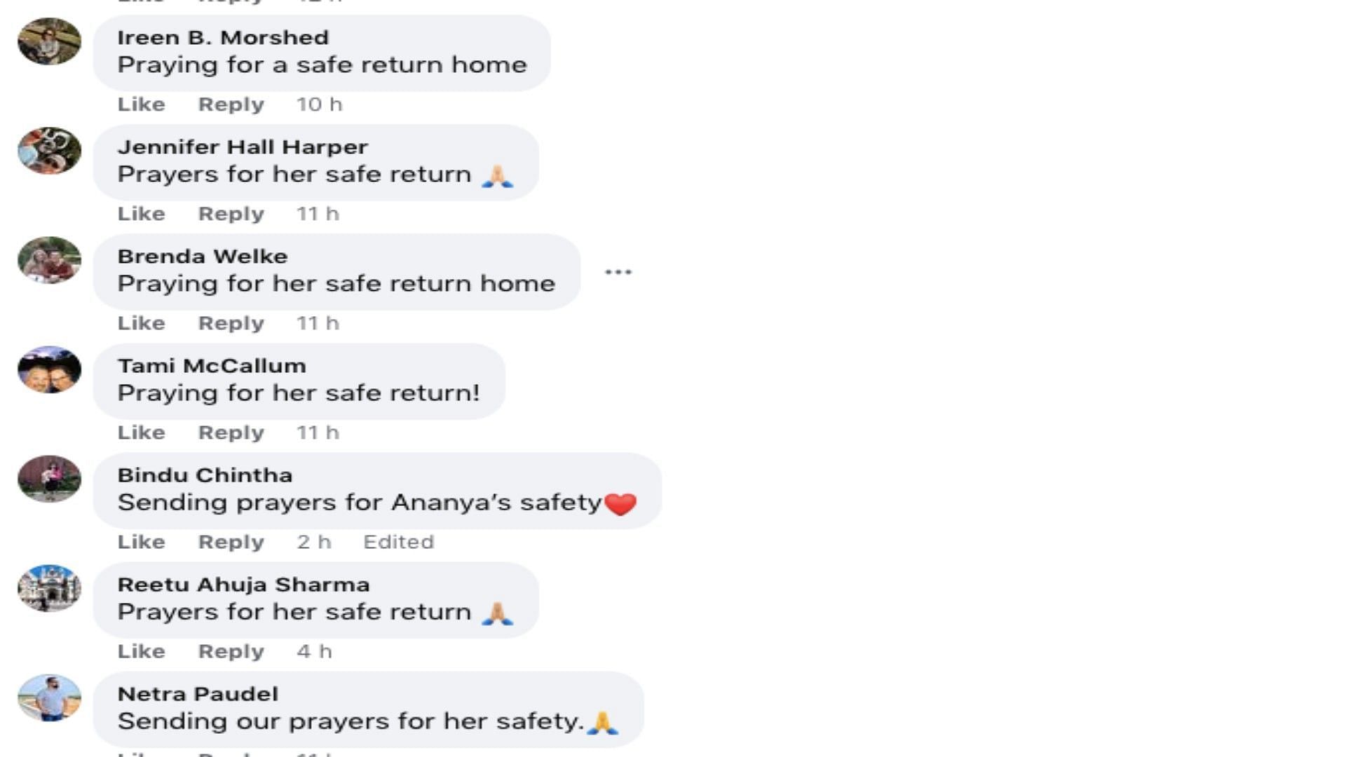 The community hoped that Ananya was found soon (Screenshot via Facebook)