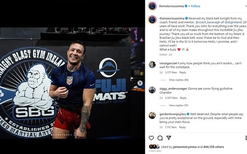 Screenshot of Gordon Ryan's comment on McGregor's Instagram post