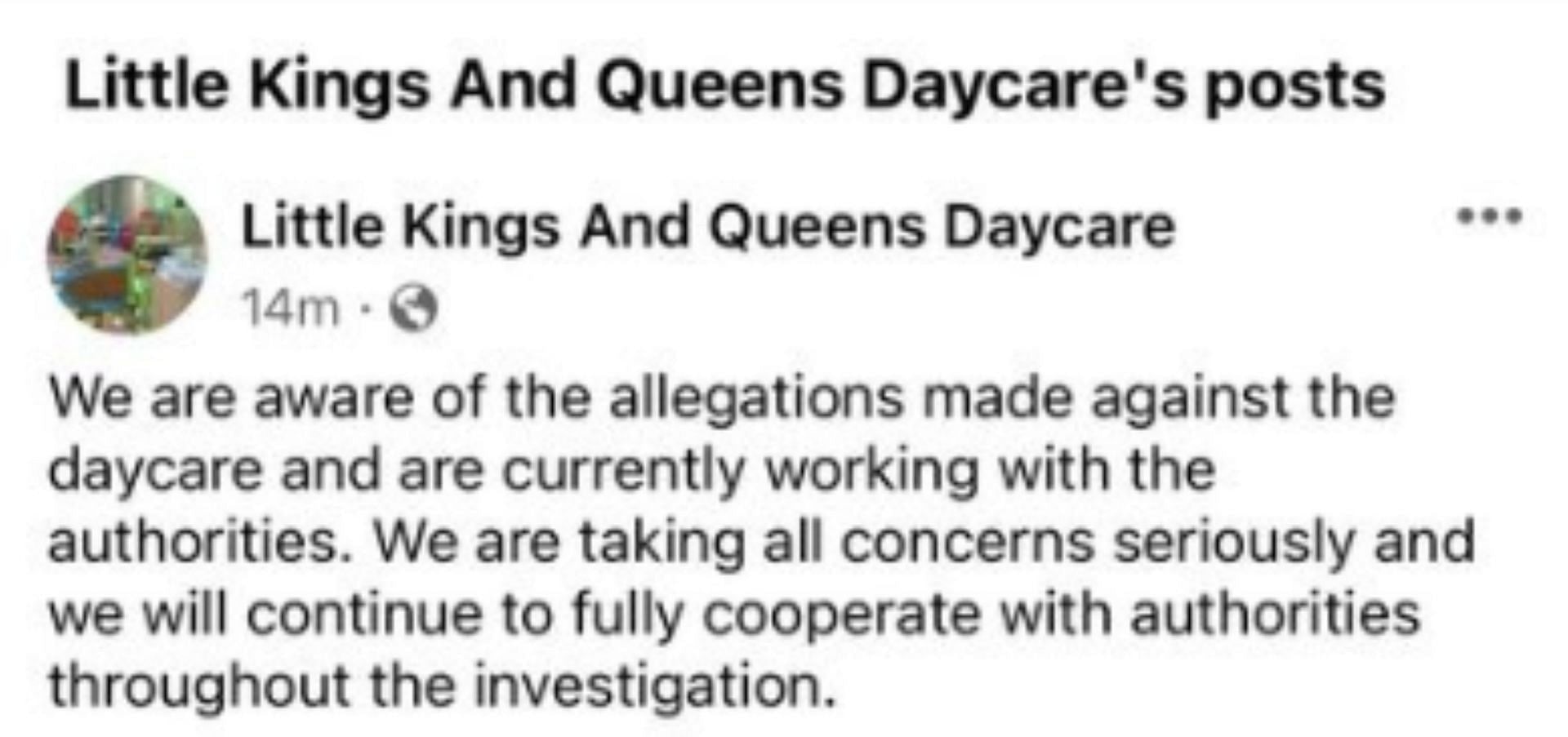 The childcare facility addressed the allegations online (Image via Facebook)