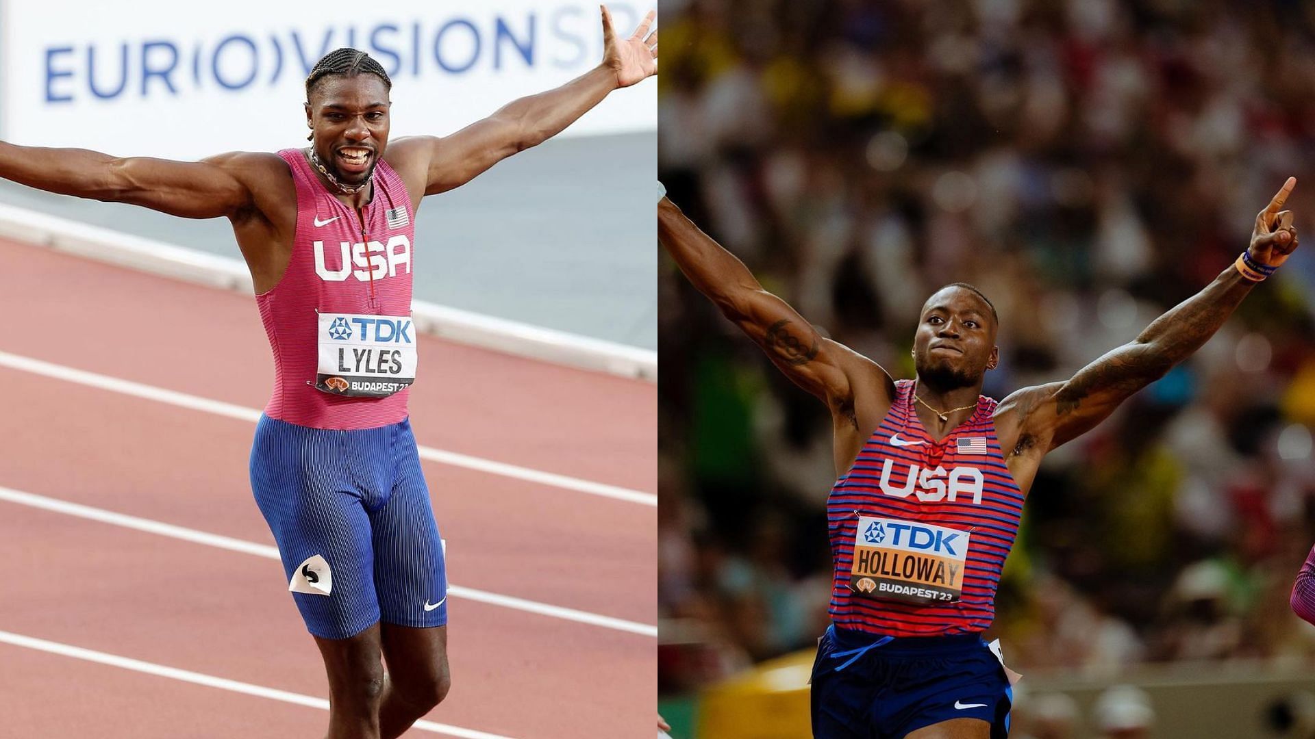 Noah Lyles and Grant Holloway at 2023 World Athletics Championships (Image via Sportskeeda)