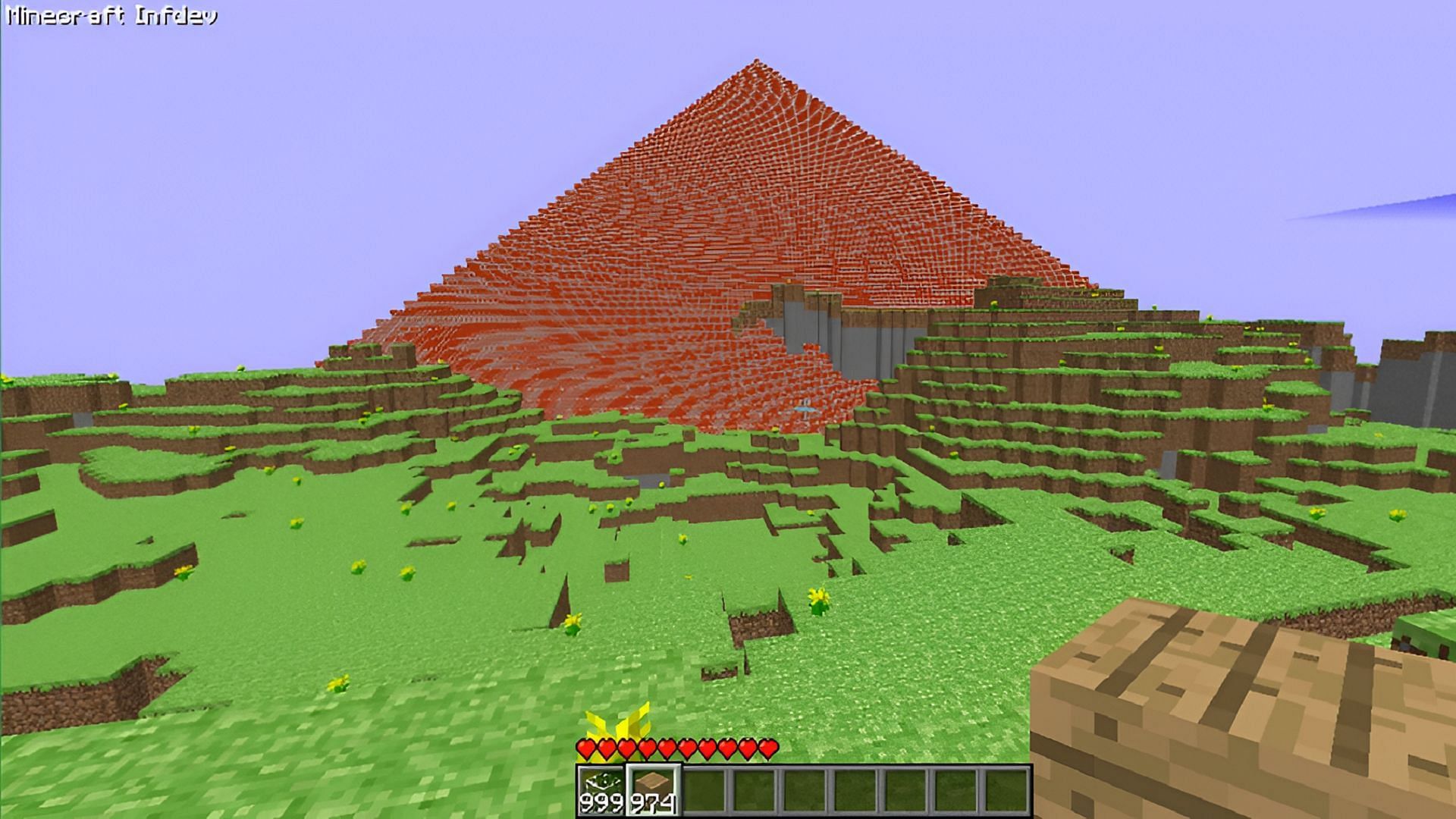 A naturally-generating brick pyramid in Minecraft