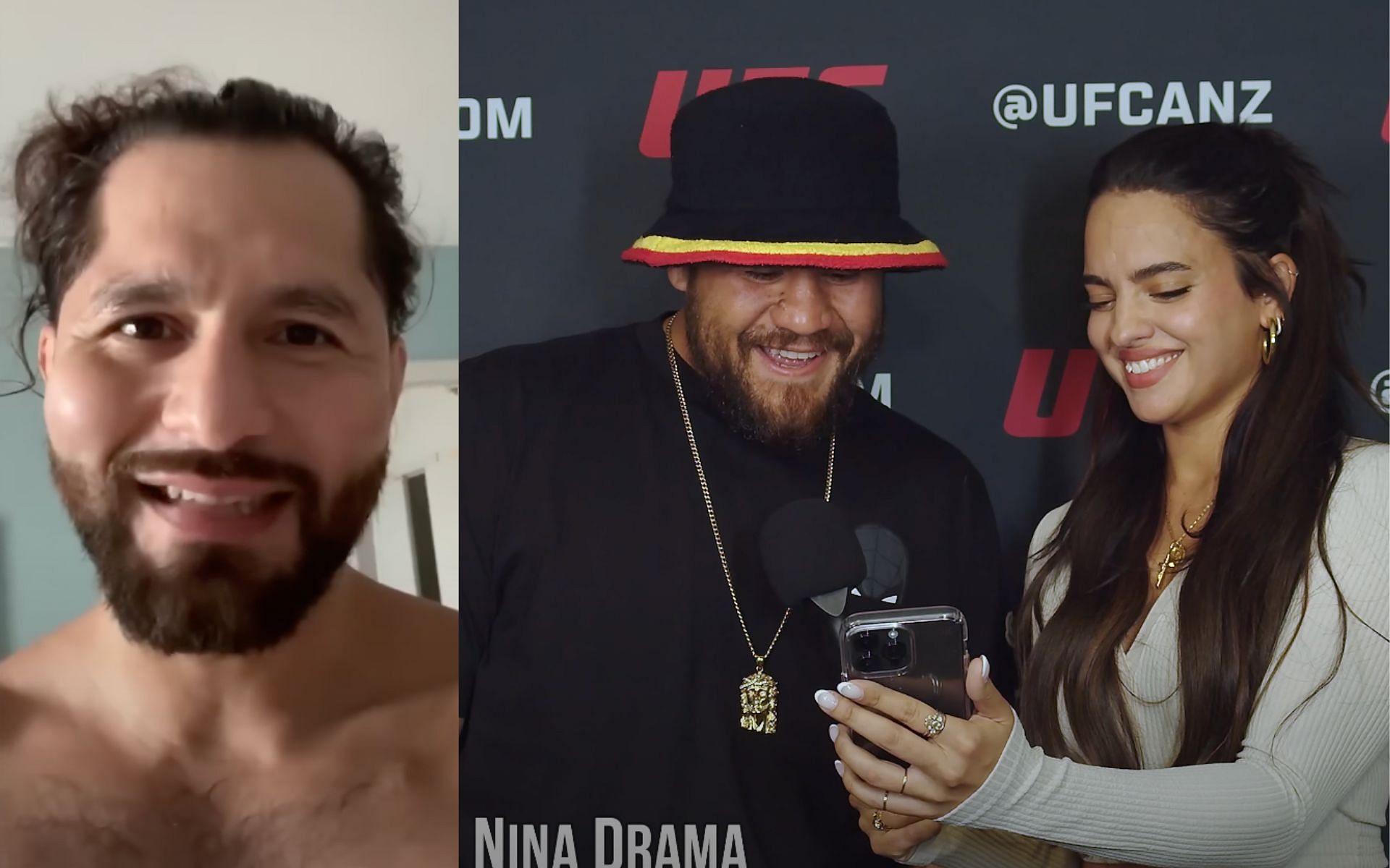 Jorge Masvidal (left) and Tai Tuivasa and Nina Marie Daniele (right). [via YouTube Nina Drama]