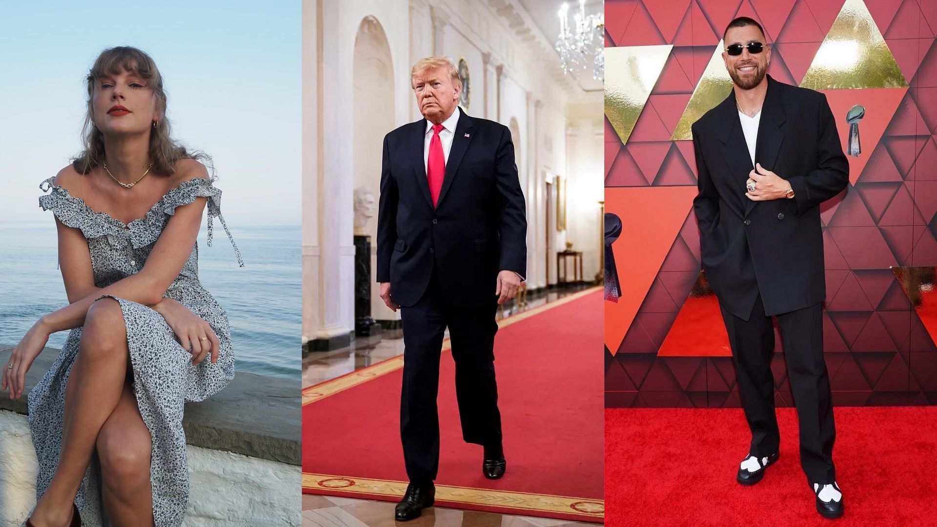 NFL fans on Donald Trump (m) and his dig on Taylor Swift (l) and Travis Kelce (r)