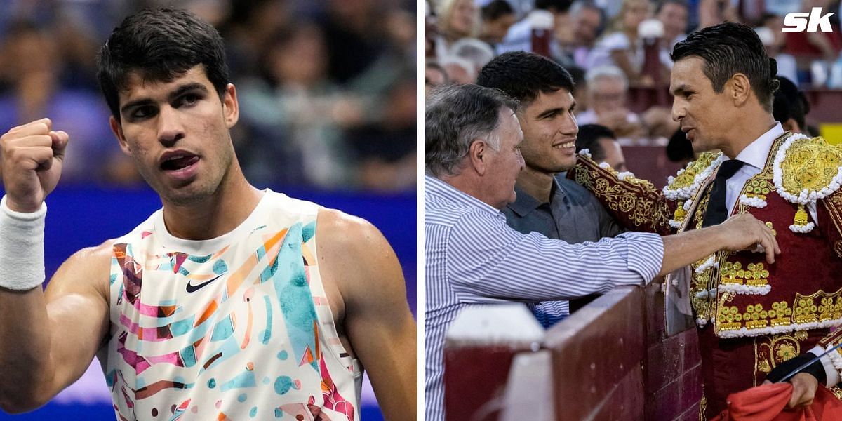 Carlos Alcaraz joined bullfighter Pep&iacute;n Liria and his coach as spectators at a recent bullfighting match at the Plaza de La Condomina in Murcia, Spain