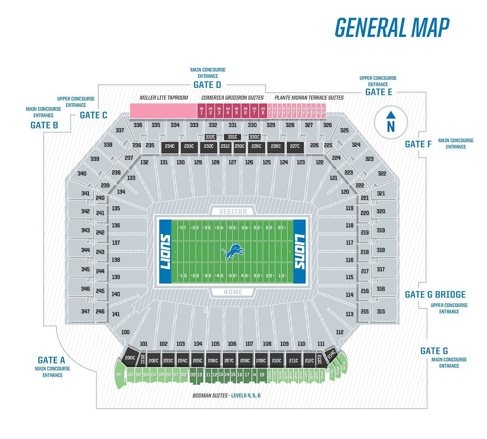 General seating map of Ford Field