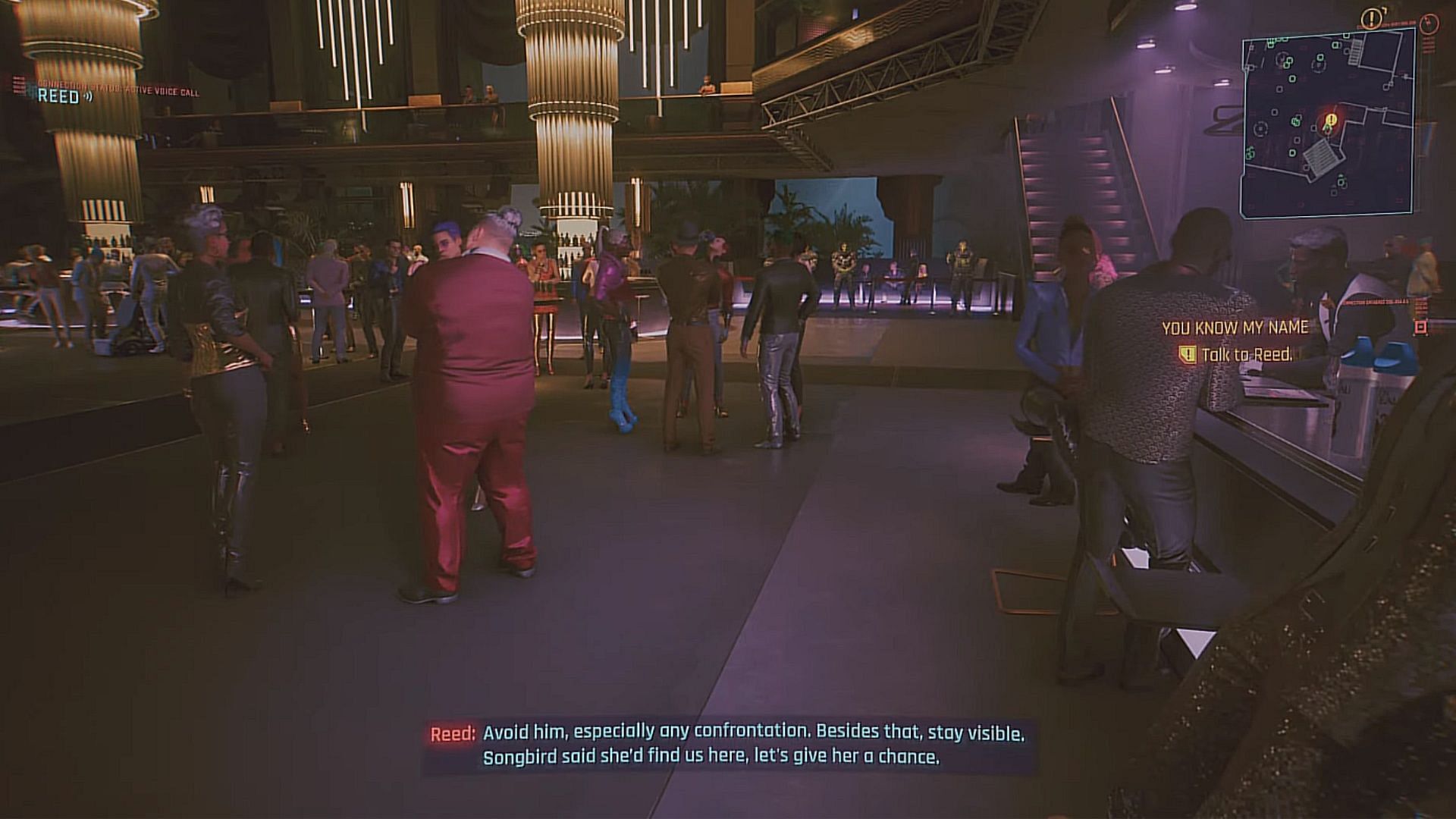 Have a drink and a casual conversation in Cyberpunk 2077 (Image via CDPR)