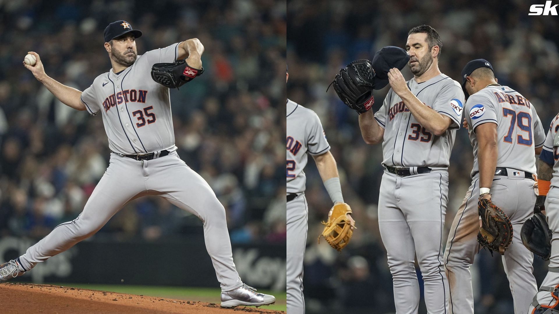 Houston Astros starter Justin Verlander delivers a pitch during the first inning against the Seattle Mariners