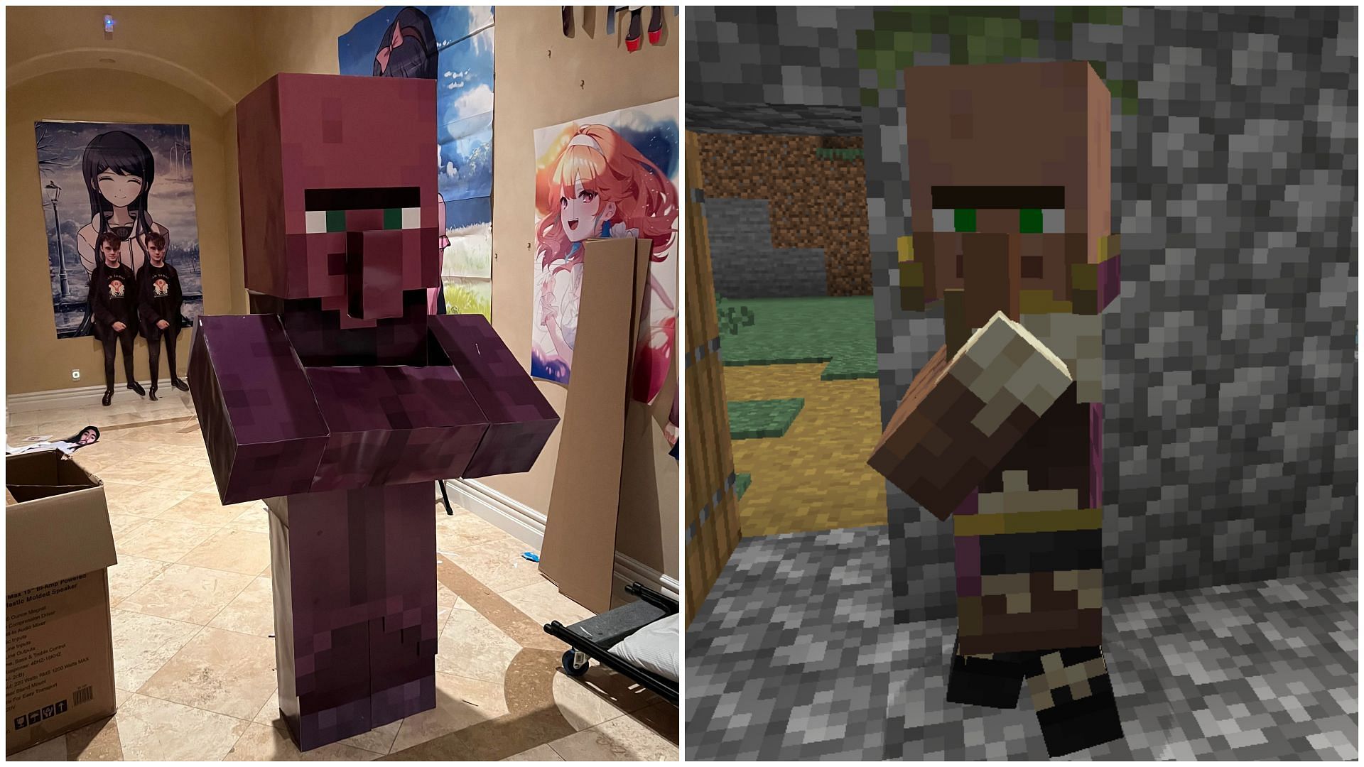 Minecraft Redditor creates a life-size villager model out of paper (Image via Sportskeeda)