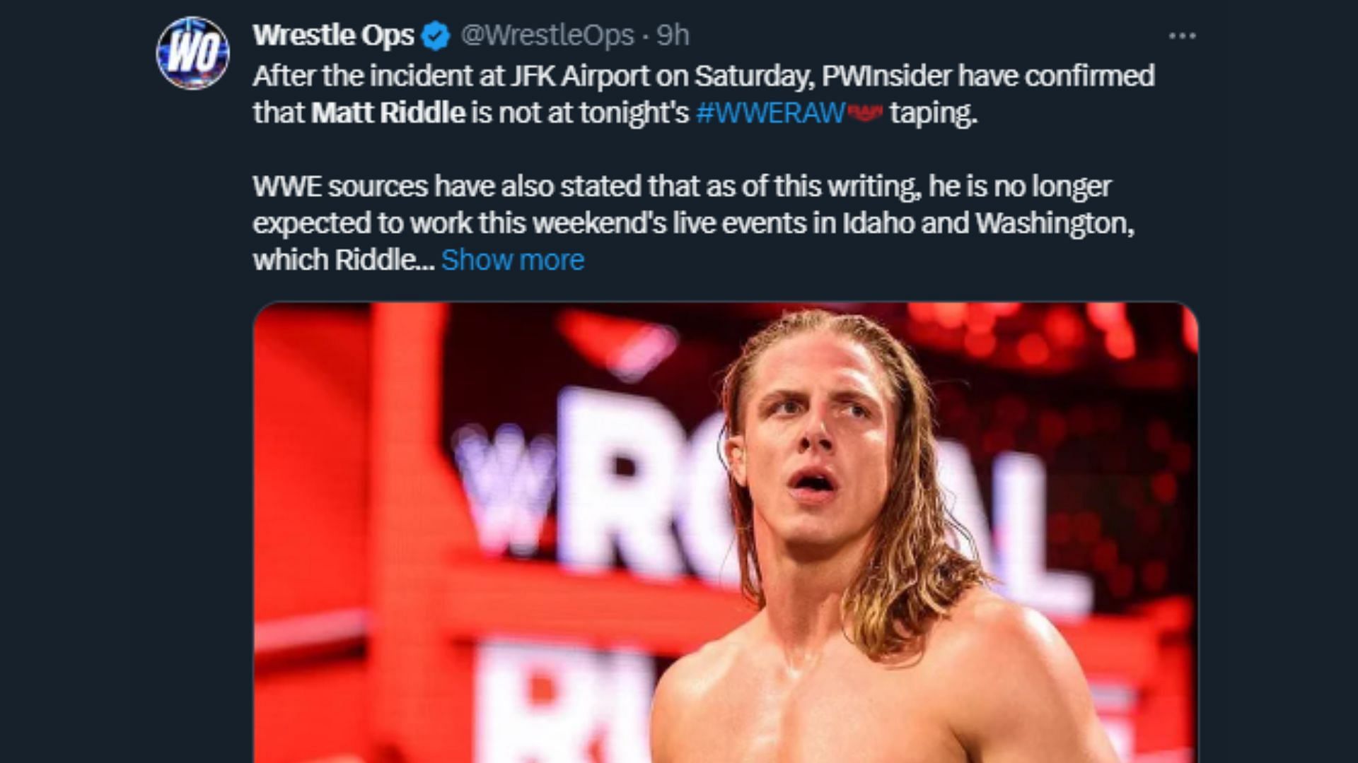 Matt Riddle has been pulled from the weekend&#039;s live events