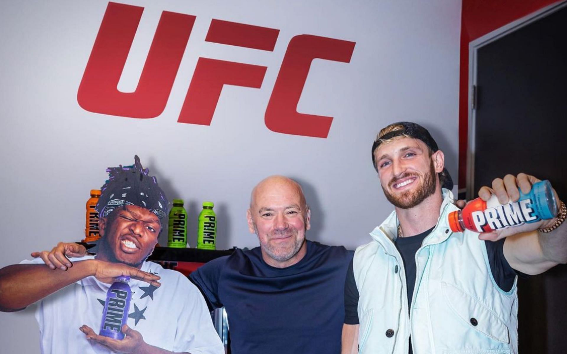 KSI, Dana White, and Logan Paul with Prime. [via Instagram @ufc]