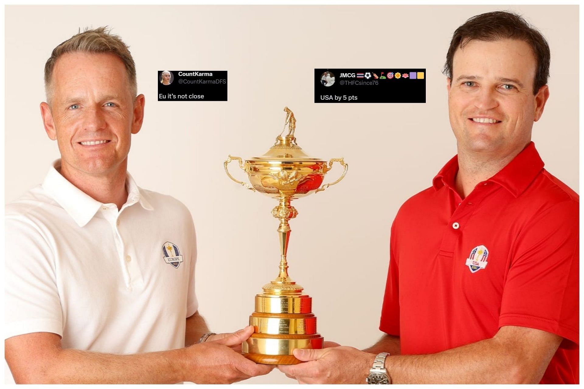 Luke Donald and Zach Johnson pose with the Ryder Cup trophy