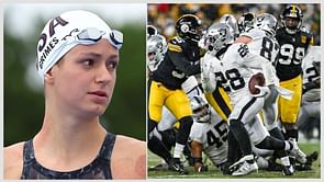 Katie Grimes cheers for Las Vegas Raiders during their NFL match against Pittsburgh Steelers