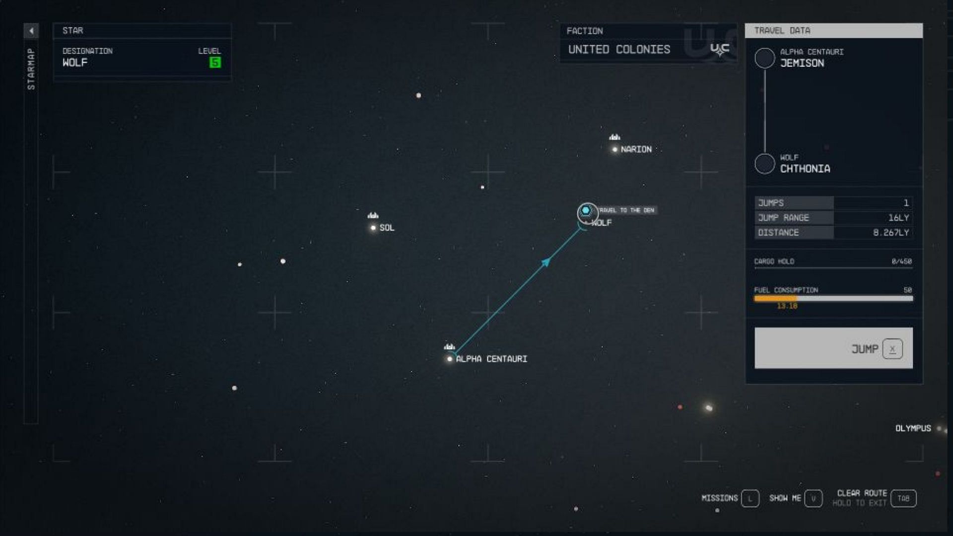 The Starfield wolf system location in the map (Image via Bethesda)