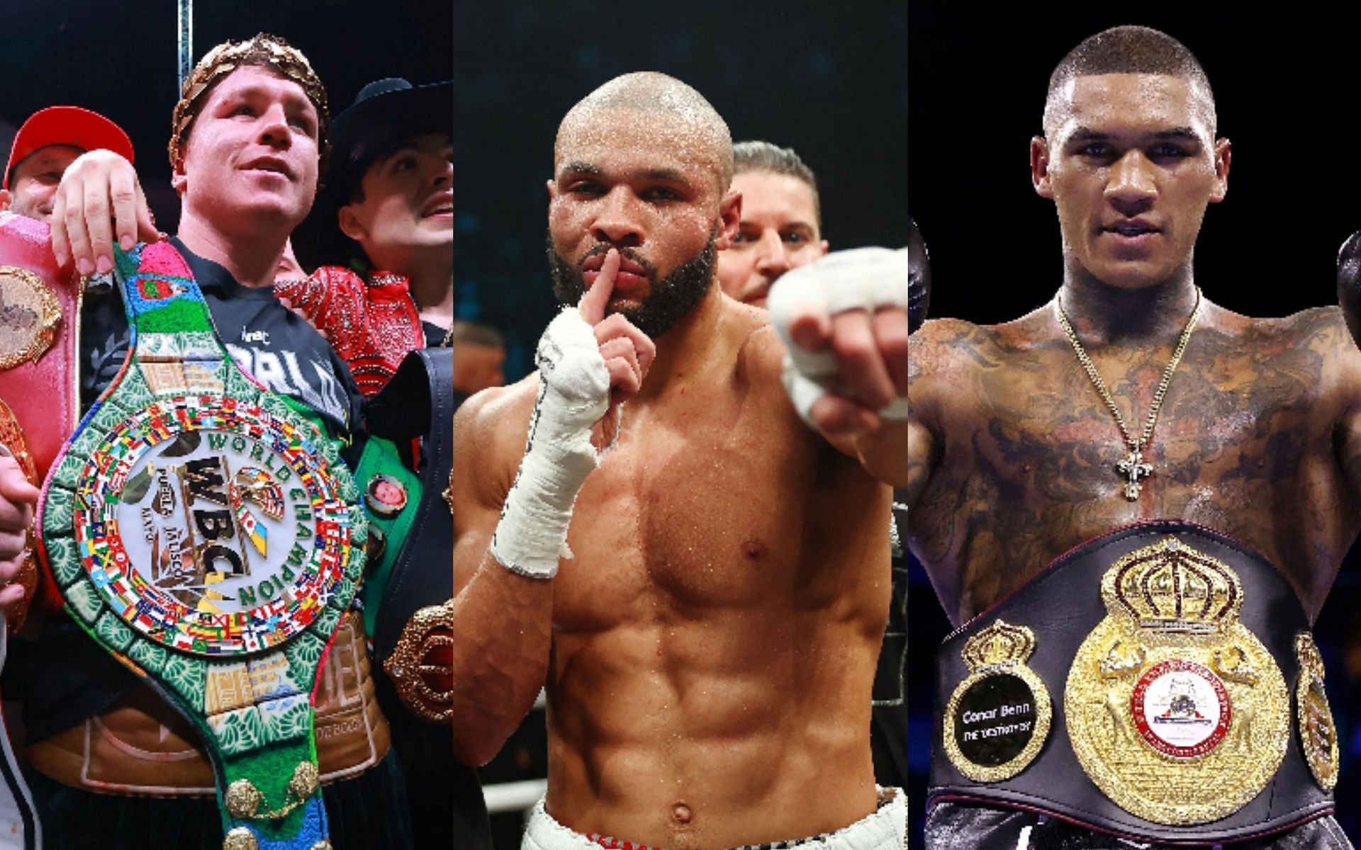 Canelo Alvarez (L), Chris Eubank Jr (M), and Conor Benn (R).