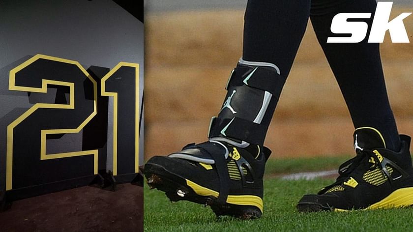 Aaron Judge wore number 21 and custom Air Jordan 4 cleats to honor Roberto  Clemente for the start of Hispanic Heritage Month 🔥⚾️ 🎥:…