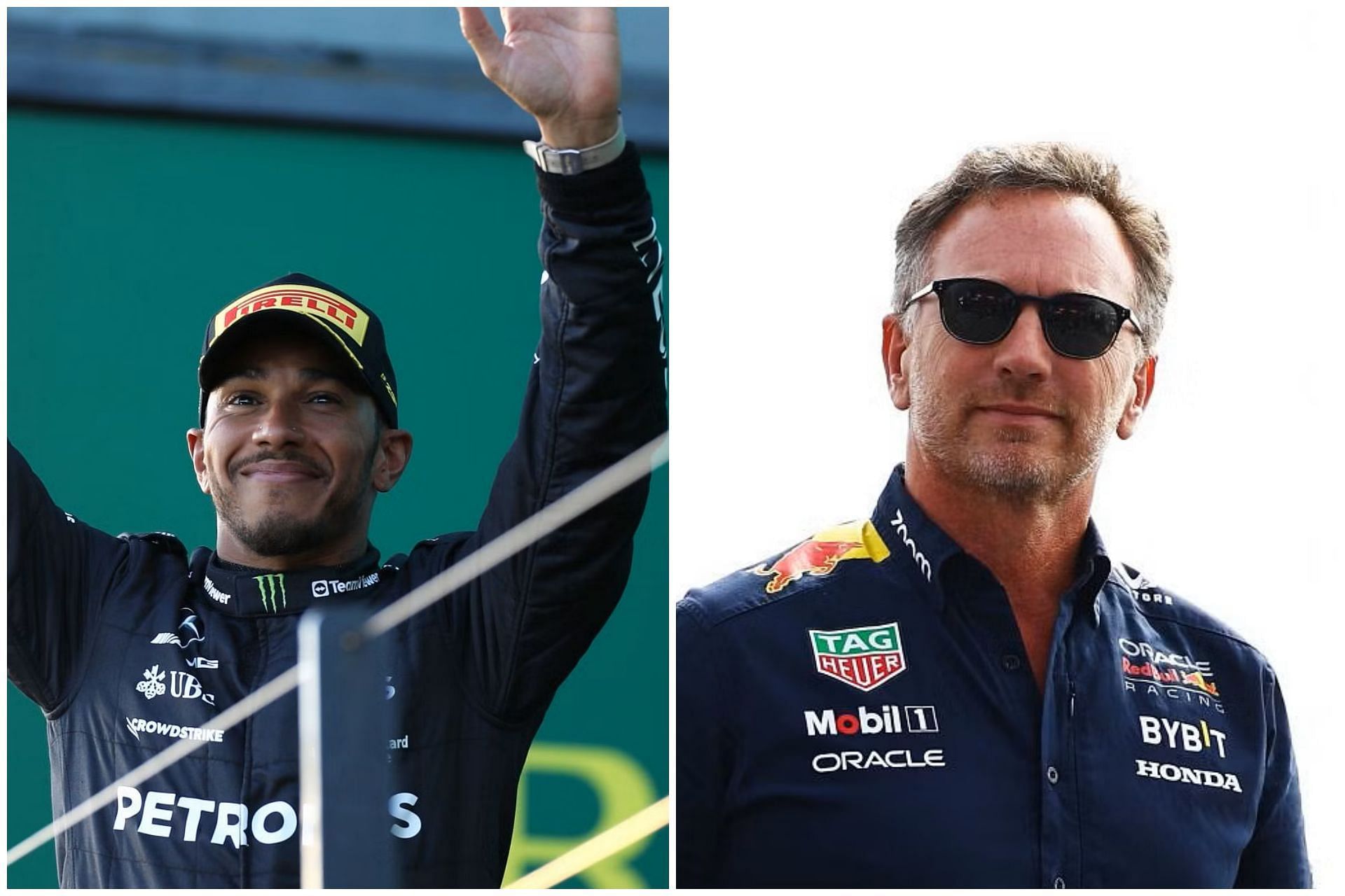 Lewis Hamilton (L) and Christian Horner (R) (Collage via Sportskeeda)