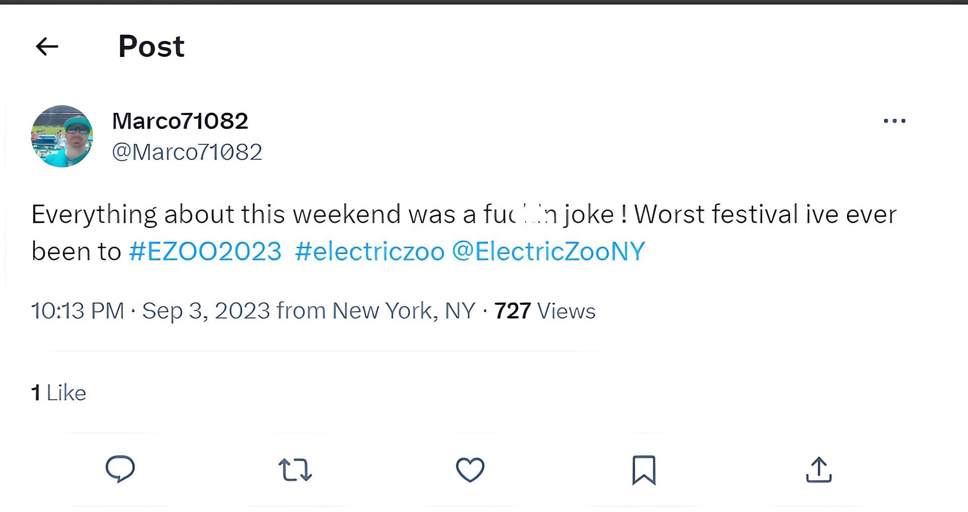 Twitter reaction to Electric Zoo festival debacle (Image via Twitter handle @Marco71082)