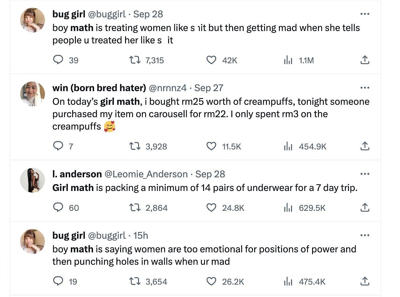 Boy and Girl math trends take over social media. (Image via X)