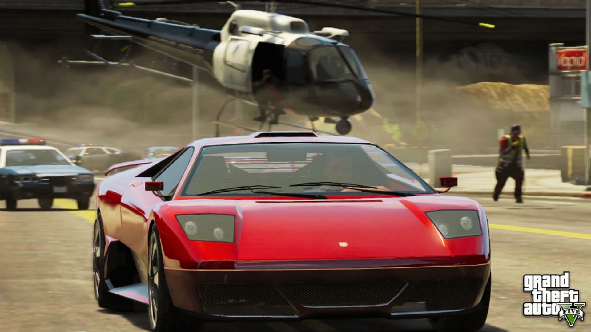 A screenshot of a police chase scene in GTA 5 (Image via Rockstar Games)