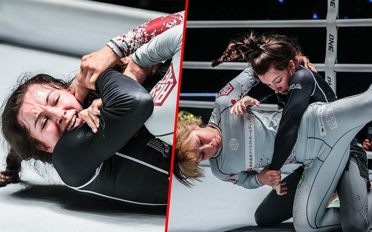 Danielle Kelly (left) and Kelly fighting Ayaka Miura (right) | Image credit: ONE Championship