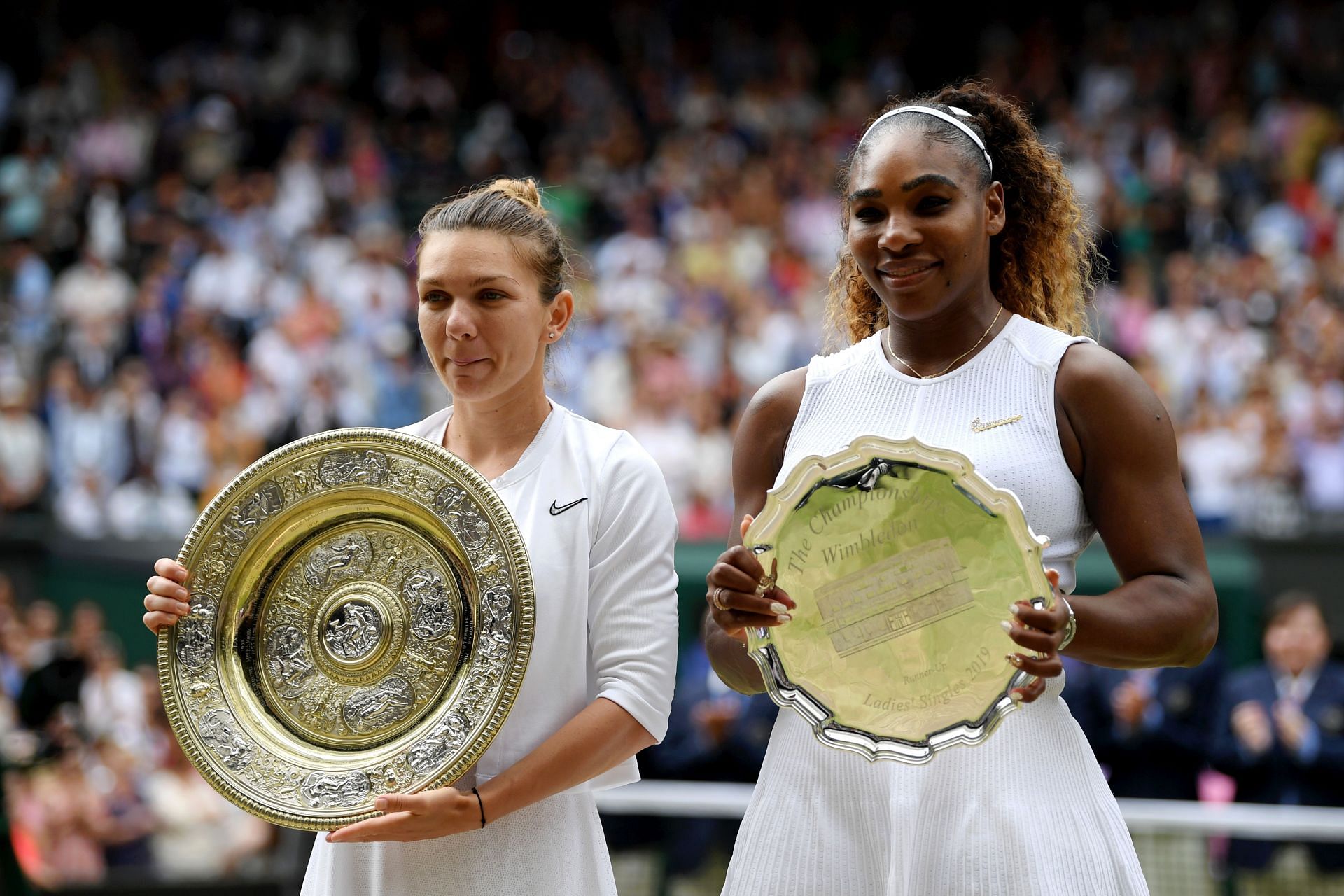 Simona Halep and Serena Williams at the 2019 Wimbledon Championships