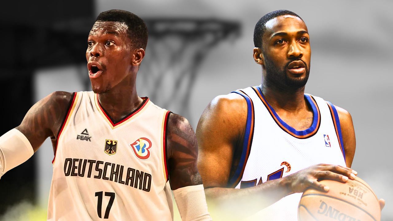 Gilbert Arenas (R) reacts to Dennis Schroder (L) throwing shade at NBA teammates