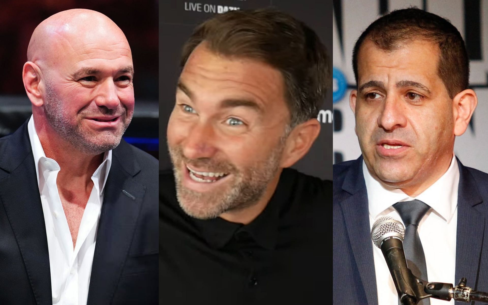 Dana White (left), Eddie Hearn (middle) and Stephen Espinoza (right) [Images Courtesy: @GettyImages and @ifltv on YouTube]