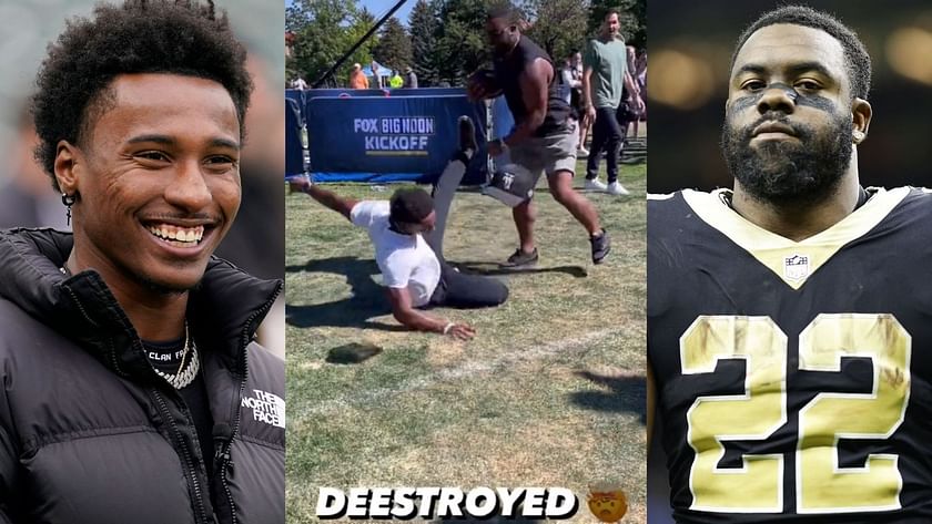 WATCH: Deestroying gets destroyed by Mark Ingram as  r makes an  attempt to stop a rush by former Saints RB