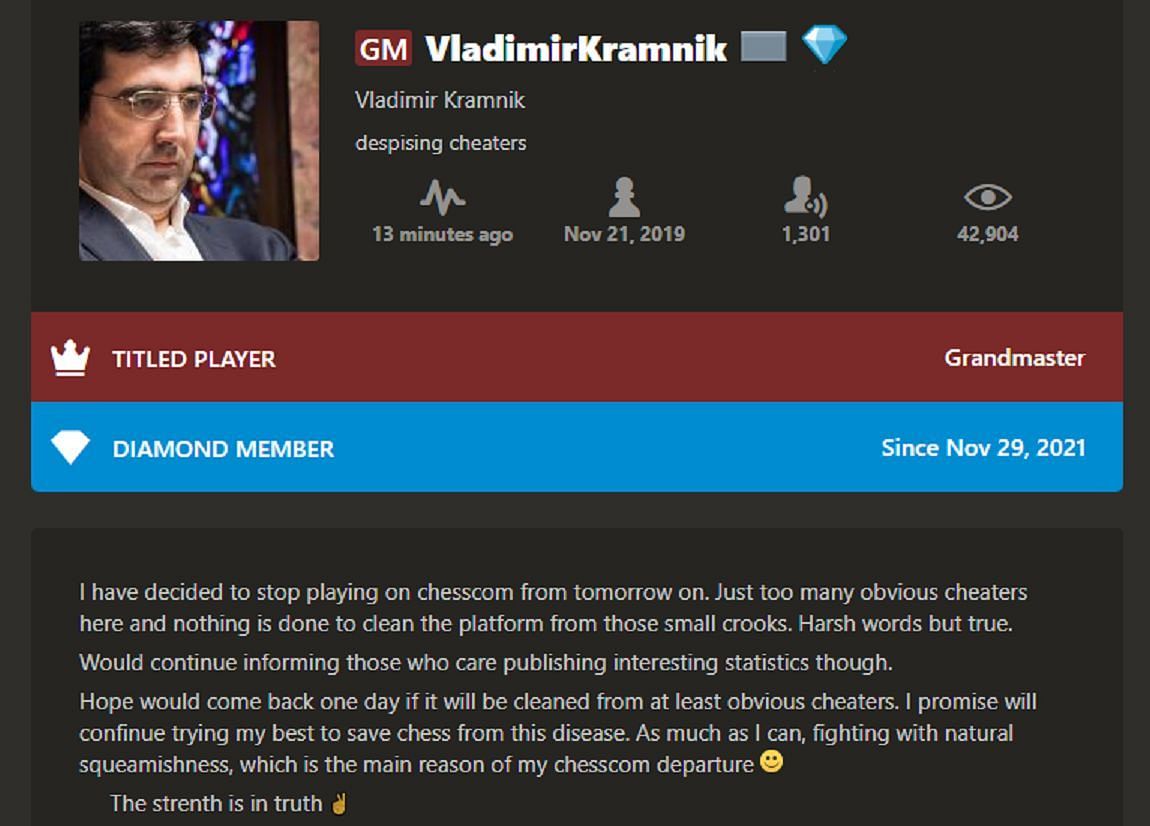 Vladimir Kramnik boycotts Chess.com after losing to Hans Niemann; claims  platform has many obvious cheaters