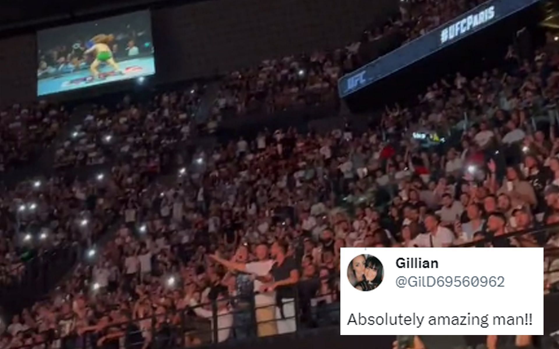 UFC Paris fans having a good time at the Accor Arena [Image via @MMAJunkie Twitter]