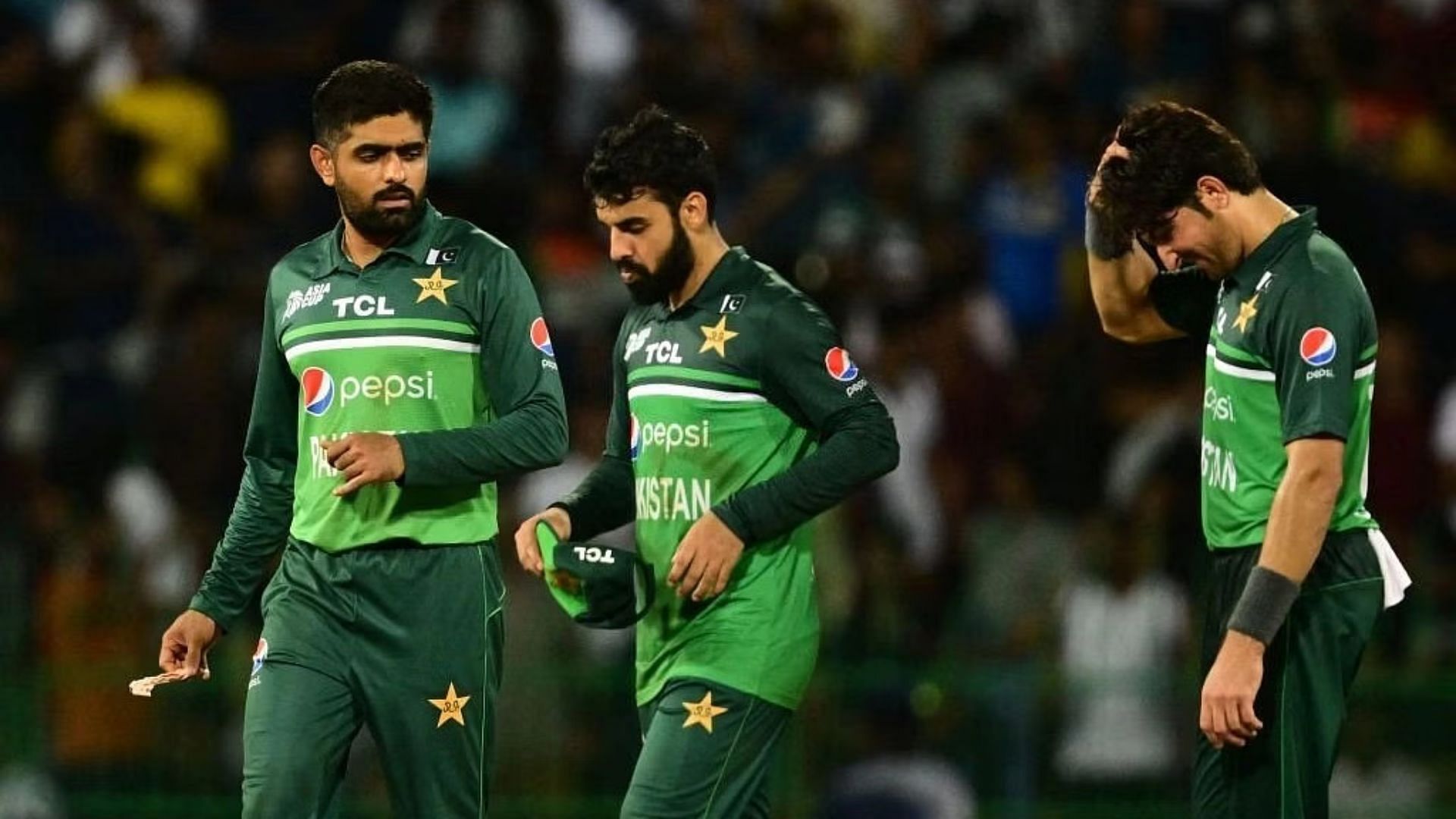 Babar Azam (L) and co. were distraught after the loss to Sri Lanka (P.C.:X)