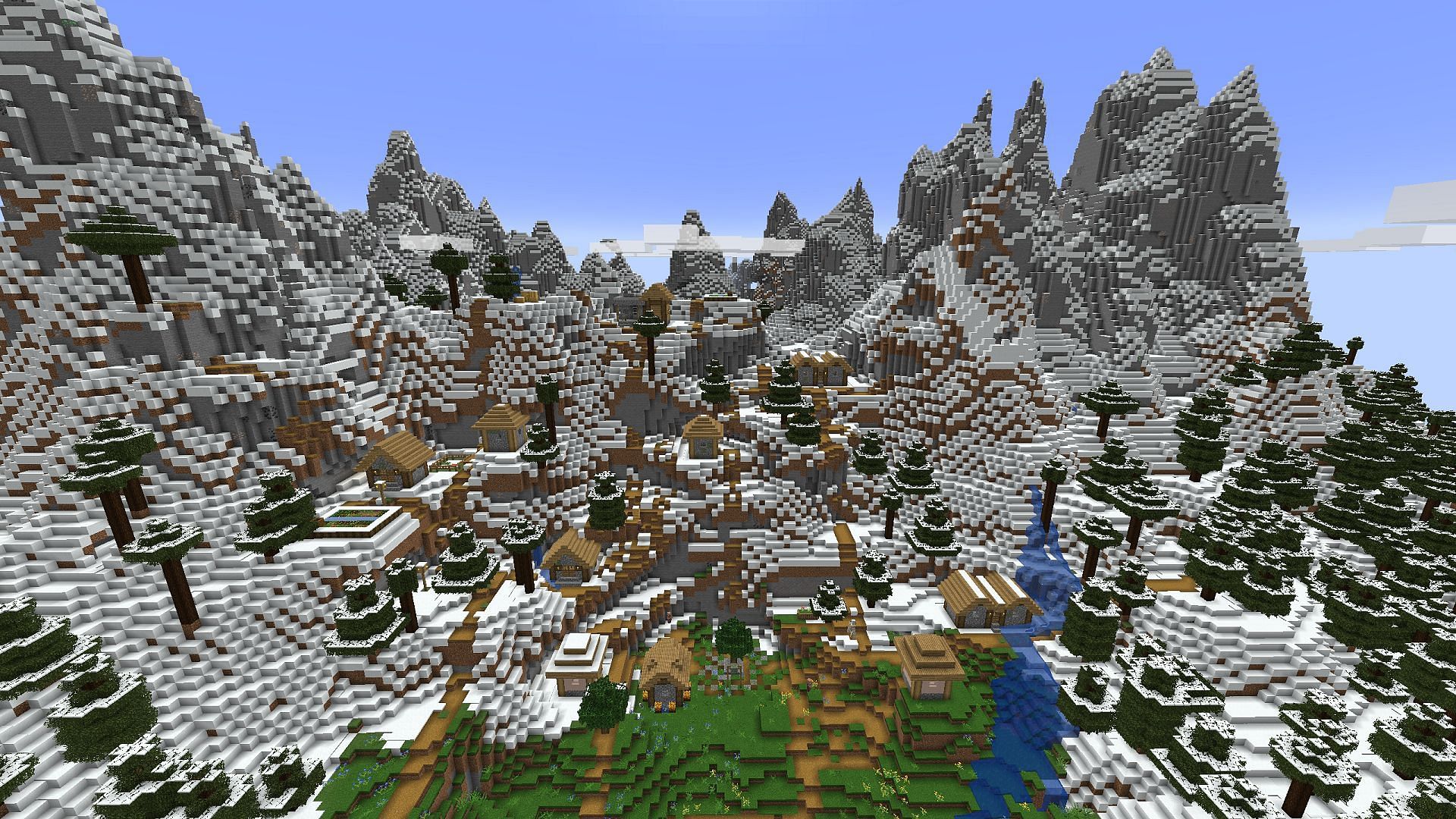 This Minecraft village is constructed in a terraced style along the slope of a mountain (Image via Fortunehoe/Reddit)