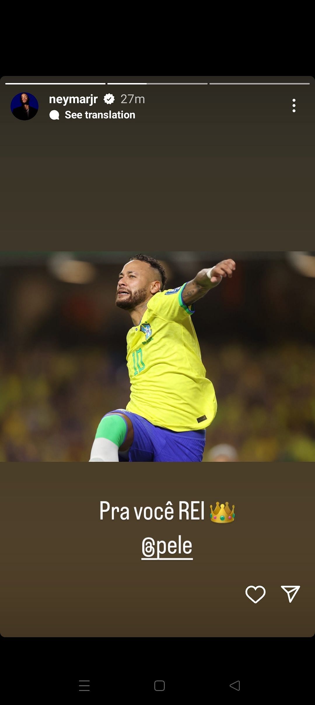 Instagram story and message to Pele