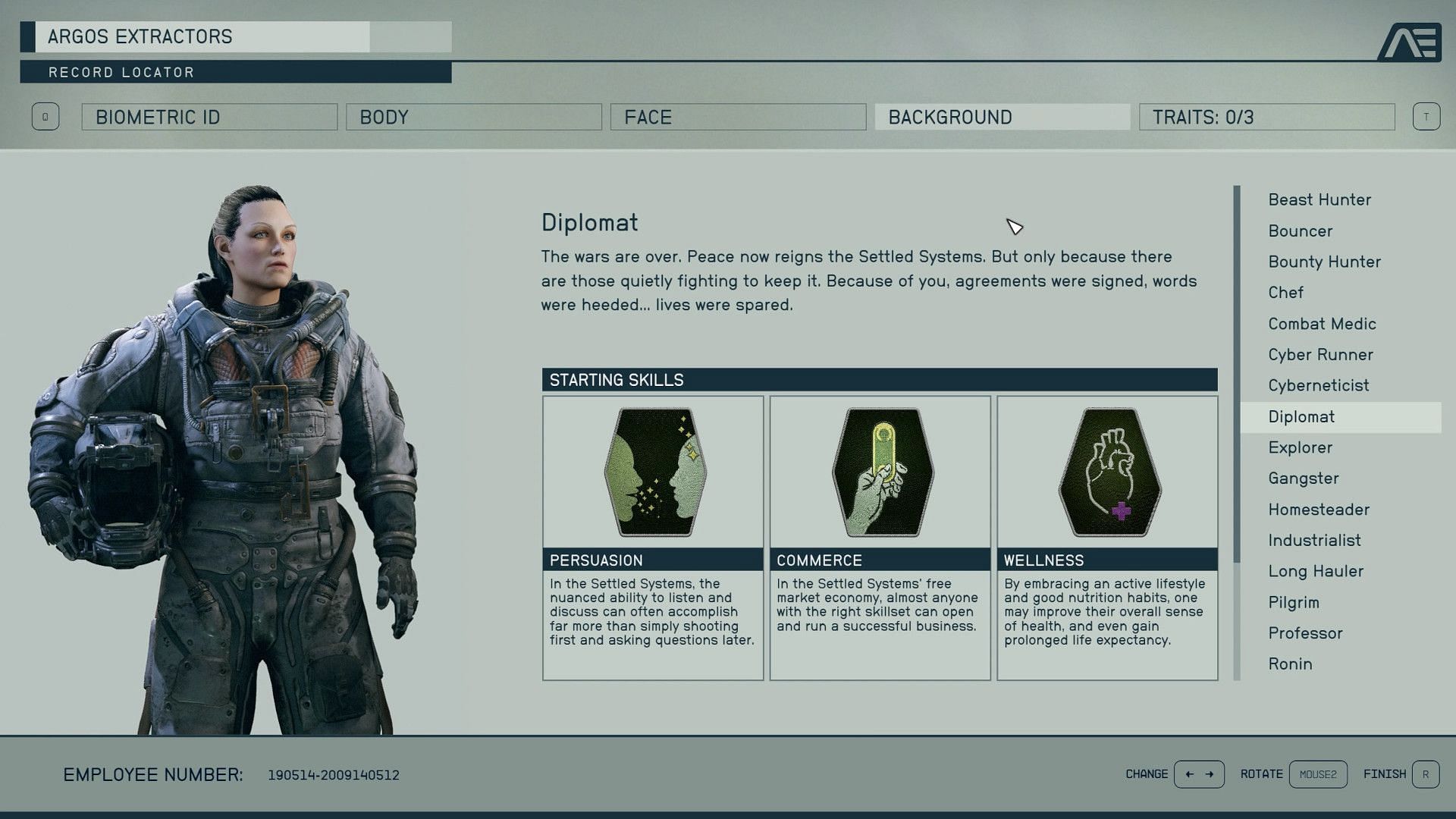 The Diplomat is one of the Starfield backgrounds with the Persuasion skill (Image via Bethesda)