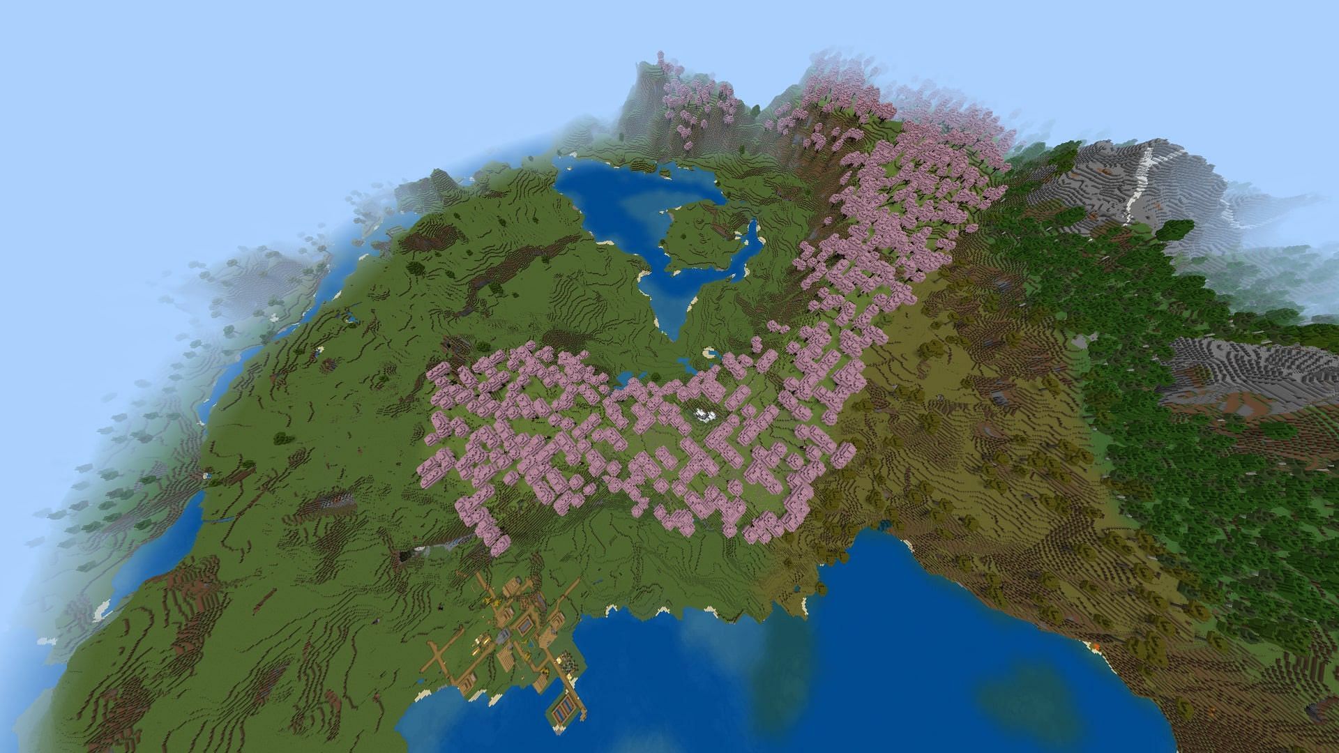 Cherry biome spread out far and wide (Image via Mojang Studios)