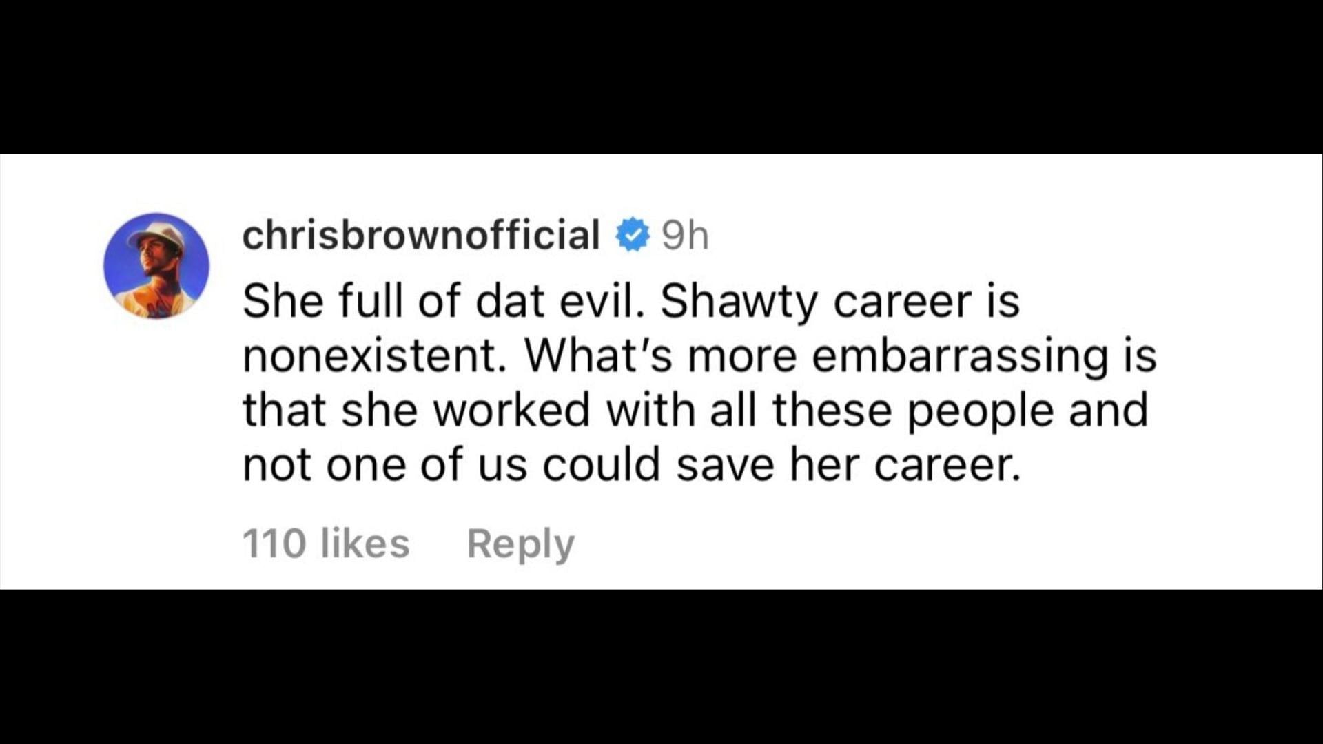 Screenshot of Chris Brown&#039;s comments on Tinashe.