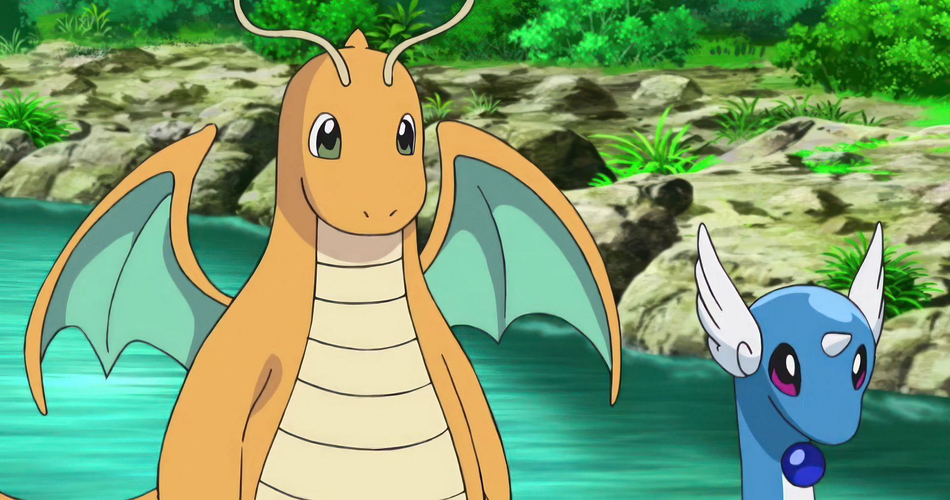 Dragonite and Dragonair as seen in the anime (Image via TPC)