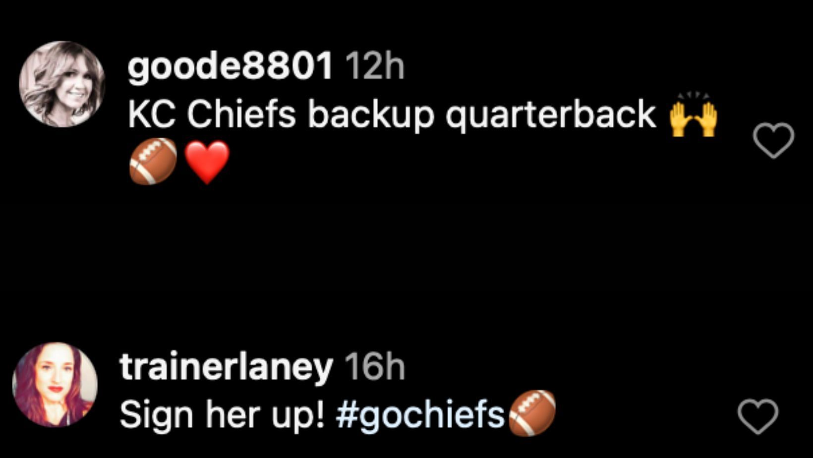 Fans urging the Chiefs to sign Mia Mahomes. Credit: @randimahomes (IG)