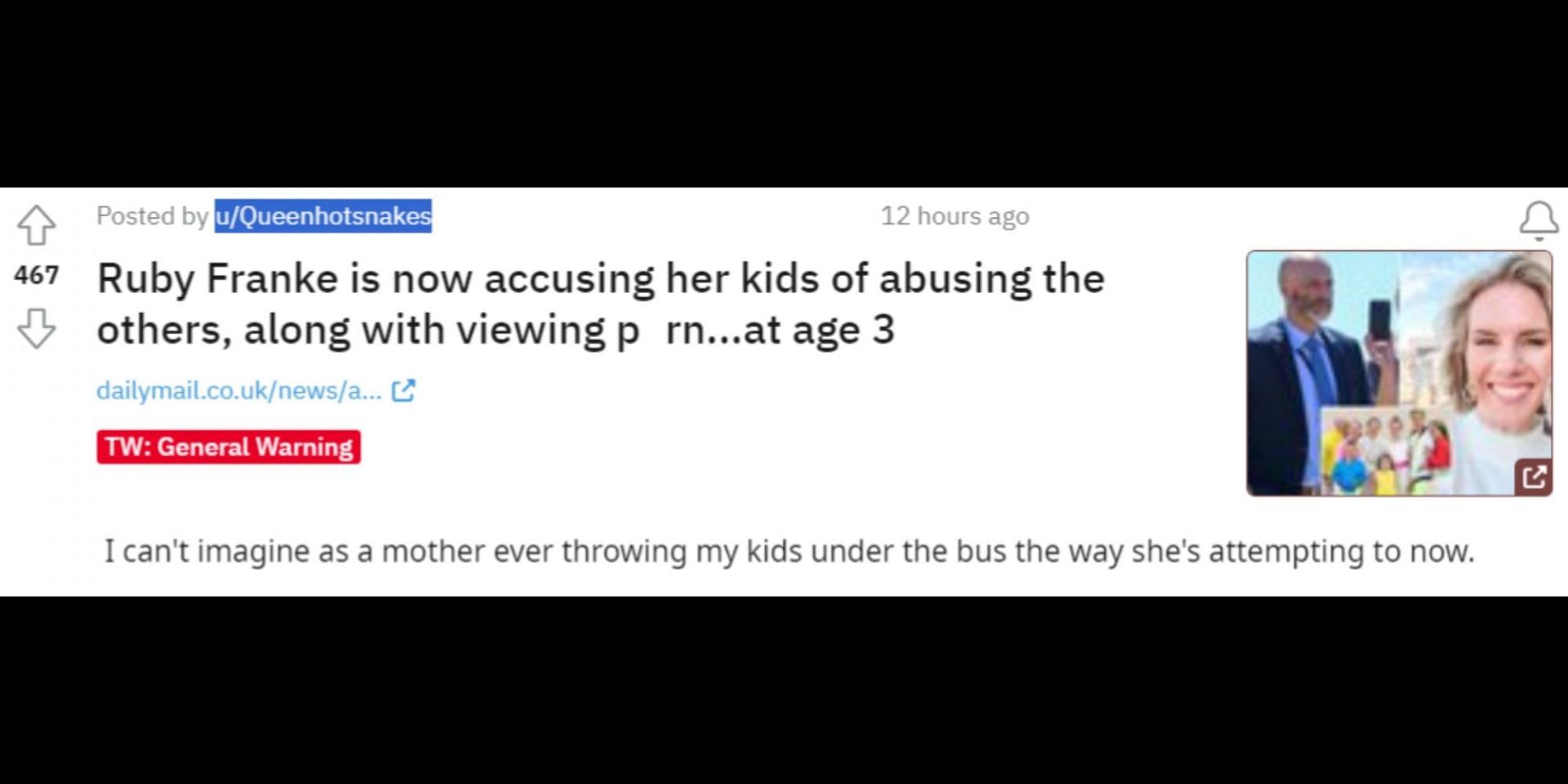 8 Passengers YouTuber accuses one of her six children of s**ual abuse. (Image via Reddit/@r/FundieSnarkUncensored)