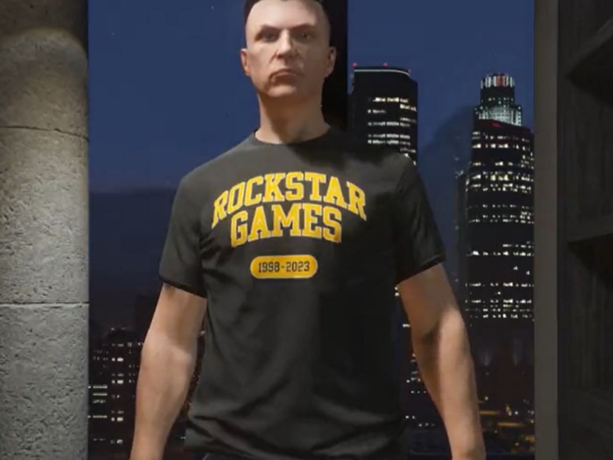 The leaked Rockstar Silver Jubilee Tee in Grand Theft Auto Online (Image via X/@TezFunz2)