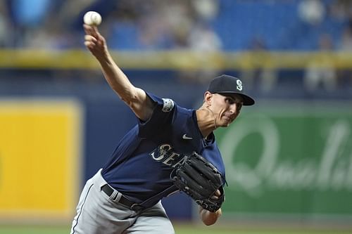 Mariners Rays Baseball Seattle Mariners starting pitcher George Kirby delivers to the Tampa Bay Rays during the first inning of a baseball game Friday, Sept. 8, 2023, in St. Petersburg, Fla. (AP Photo/Chris O'Meara)