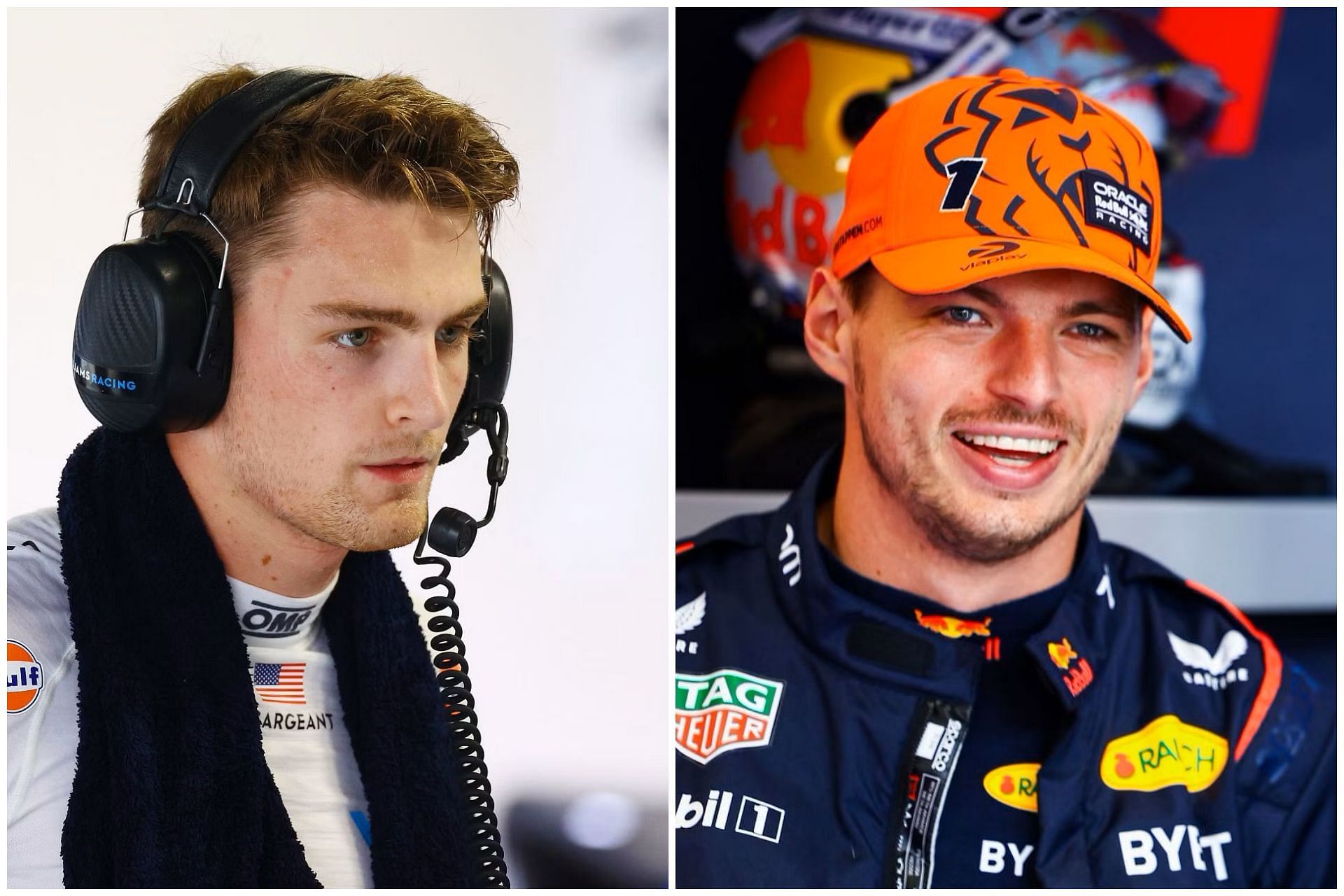 Logan Sargeant (L) and Max Verstappen (R) (Collage via Sportskeeda)