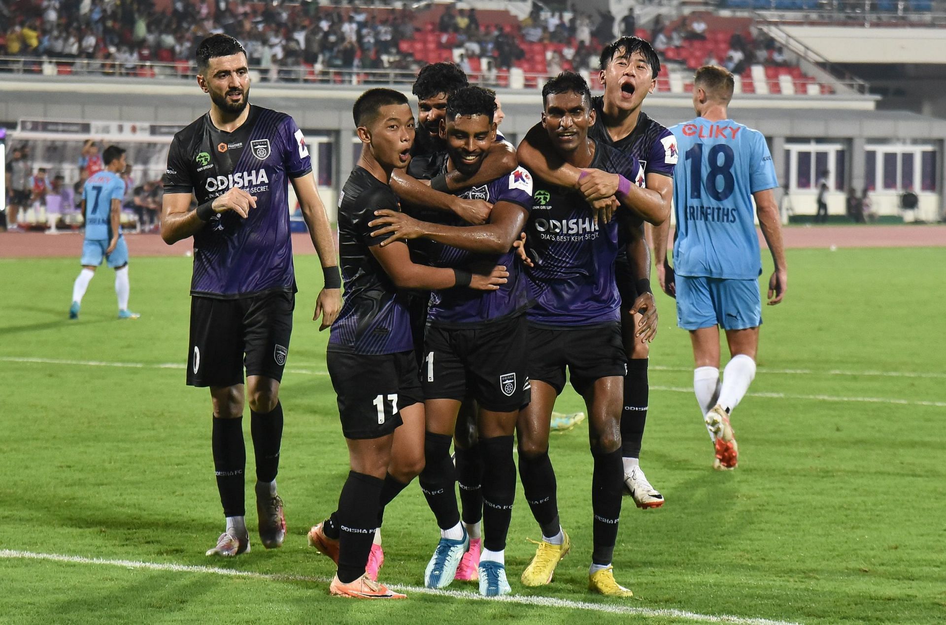 Odisha FC celebrate their second goal against Mumbai CIty FC (Image Courtesy: ISL Media)