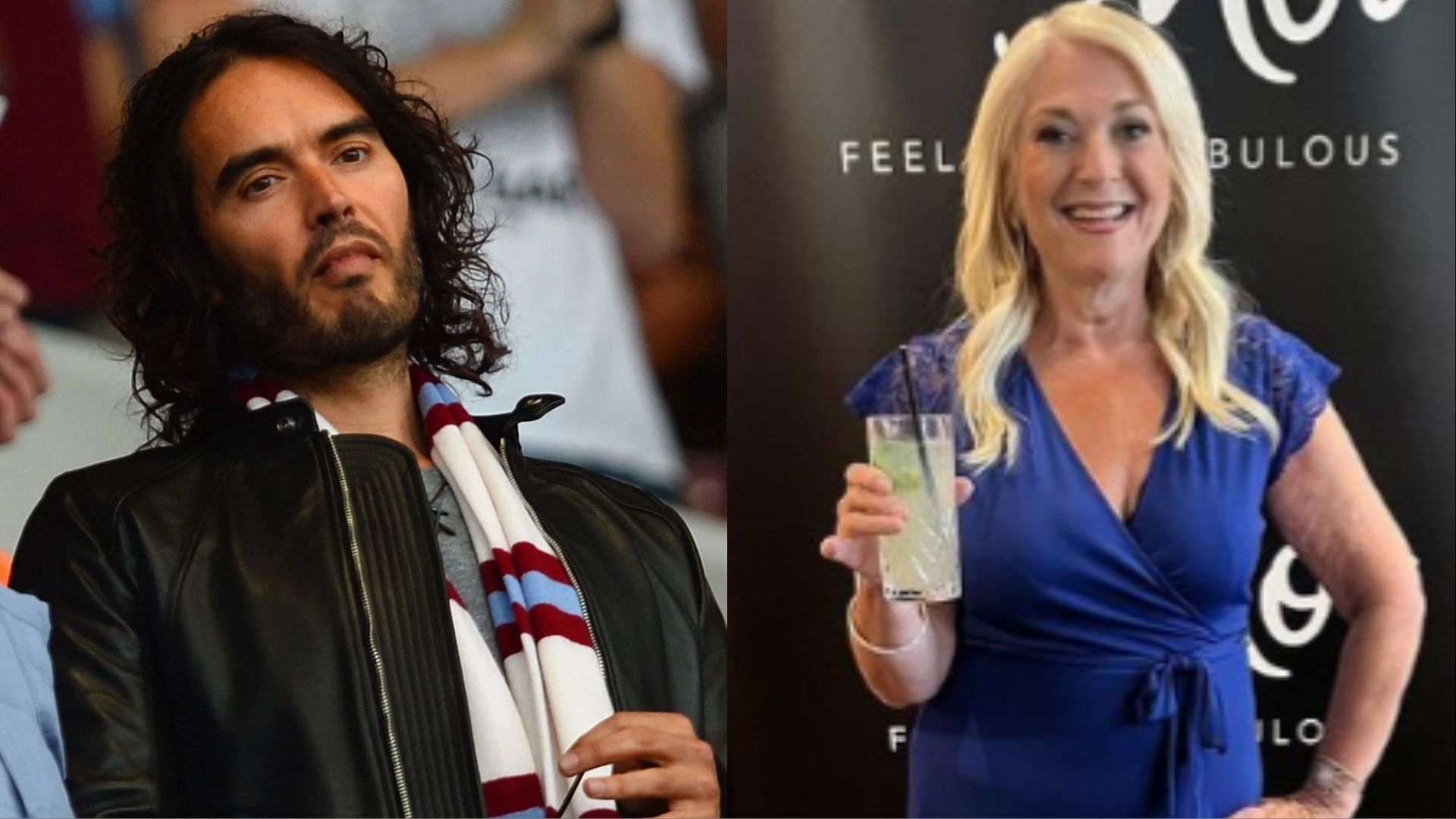 Russell Brand and Vanessa Feltz. (Photo via Getty Images, @vanessafeltzofficial/Instagram)