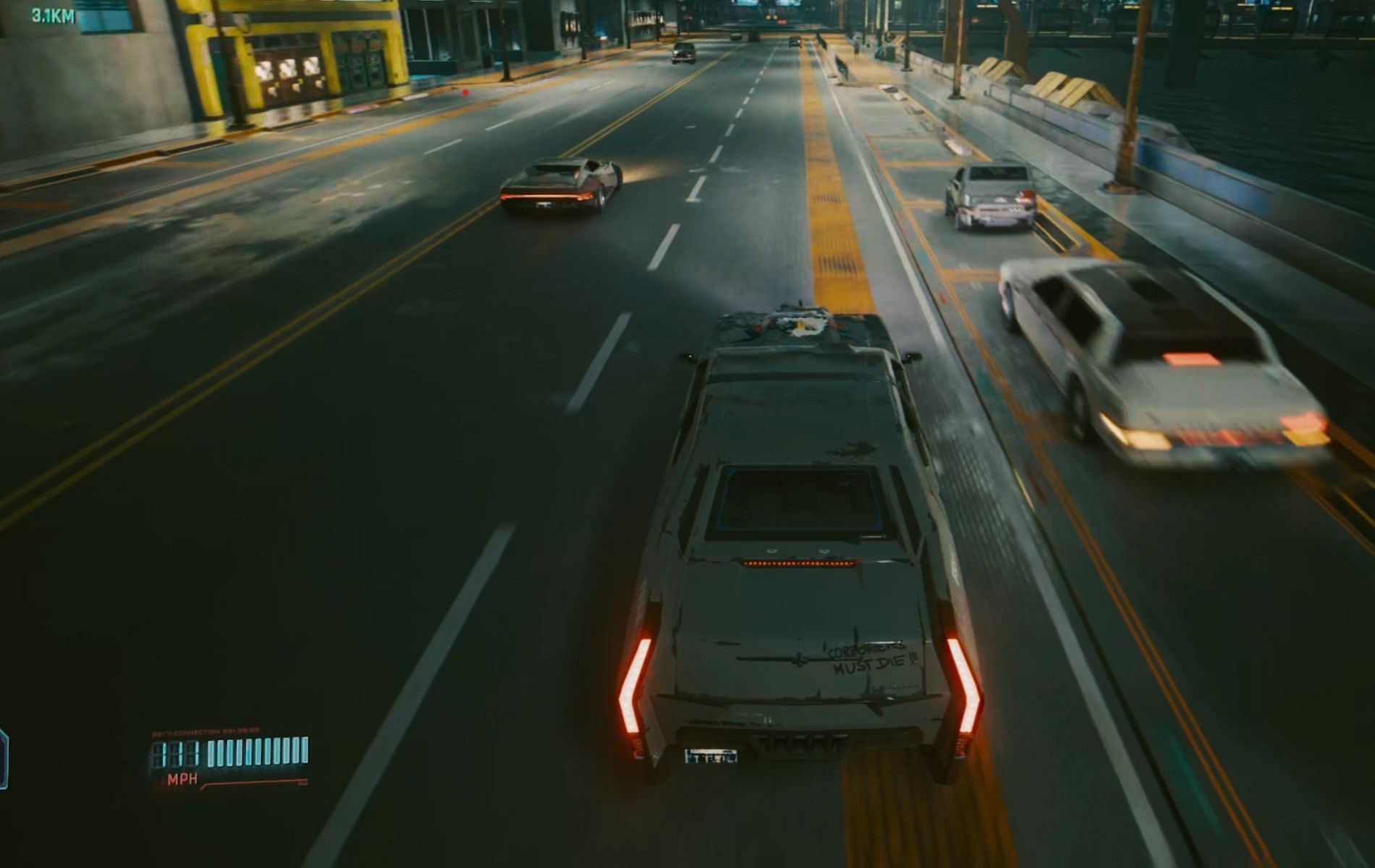 Use Brakes and handbrakes when required. (Image via Cyberpunk 2077)